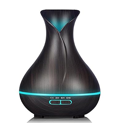 KBAYBO Diffuseur Aromathérapie Humidificateur à air frais Misturant à l'huile essentielle par ultrasons Grain de bois, Changement de 7 couleurs, LED Lumière d'humeur pour Home Yoga Spa Bureau Chambre Chambre de bébé … (Couleur bois foncé)