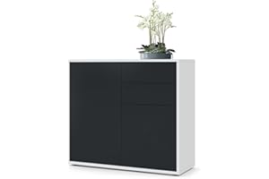 Vladon Cajonera Ben, Cómoda con 2 Puertas y 2 Cajones Blanco Mate/Negro Mate (79 x 74 x 36 cm)