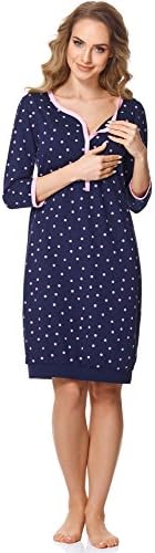 Bellivalini Women's Nursing Night Dress BLV50-112 (Dark Blue-Dots (Pink), XL)