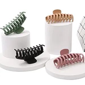 Hair Claw Clips for Women, Strong Hold Matte Hair Claw Clips for Thick Hair, Fashion Hair Styling Accessories for Girls, Large Hair Clips for Women Thick Hair(Pack Of 4) (Multi)
