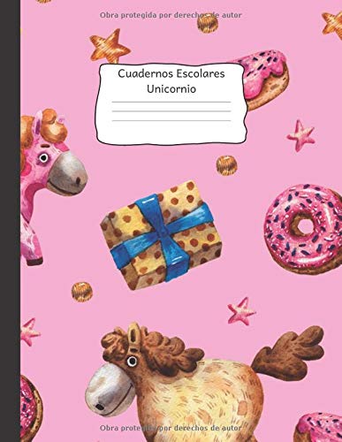 Cuadernos Escolares Unicornio: libro de composición) con reglas anchas para niñas, niños, primaria, maestro, maestro, útiles, 8.5 in x 11 in, 100 páginas Color Pinky