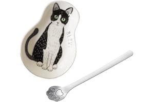 KIAOTIME Coffee Spoon Rests and Spoon - Ceramic Cute Cat Spoon Rest Teaspoon Holder Coffee Station Decor Coffee bar Coffee Stirrers Holder for Home Kitchen Accessories