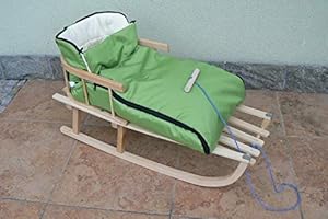 RGVERTRIEB Holzschlitten mit Rückenlehne mit Winterfußsack 90cm 10 Farben Schlitten aus Holz