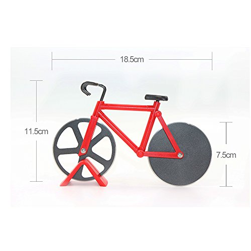 Fahrrad Pizzaschneider, handingsm Pizza Schneide Dual Edelstahl Antihaft Schneiden Rädern mit Ständer rot - 2
