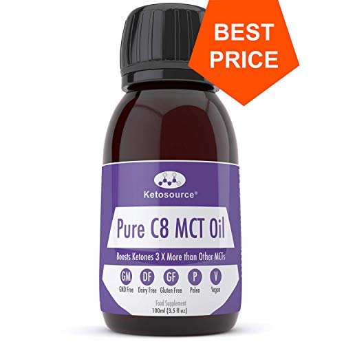 C8 MCT Aceite Puro | Produce 3 X Más Cetonas Que Otros MCT Aceites | Triglicéridos de Acido Caprílico | Paleo y Vegano Amistoso | Botella Sin BPA | Ketosource® (100ml)