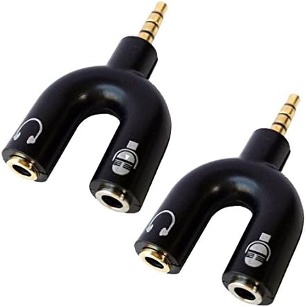2 in Pack U Shape 3.5mm Y Splitter for Audio Headphone and MIC, Compatible with Walkman, iPod, Portable CD / DVD player, MP3 player, Computer Earphone