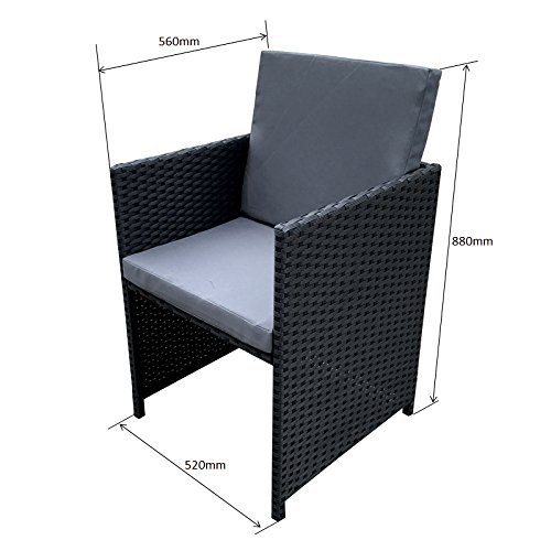 POLY RATTAN Essgruppe Rattan Set mit Glastisch Garnitur Gartenmöbel Sitzgruppe Lounge (6 Stühle, Schwarz) - 3