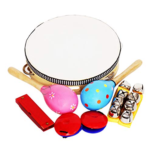 Preisvergleich Produktbild Mecotech Musikinstrumente Kinder, 8 Stück Holz Percussion Set Kinder Schlagzeug Spielzeuge Rhythmus Band Set für Kinder(Zufällige Farbe)