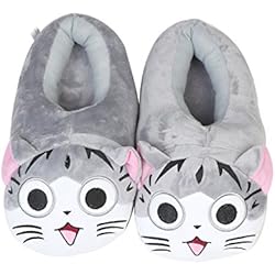 Zapatillas Invierno de Cálido Pantuflas Lindo Gatos Adulto UE 35-42 (Zapatillas de gato gris)