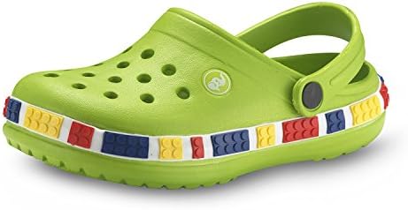 Tecsmo Kids Unisex Lego Clogs - Waterproof Children's EVA Slip-On Shoes For Boys and Girls, Green, Size 10- by