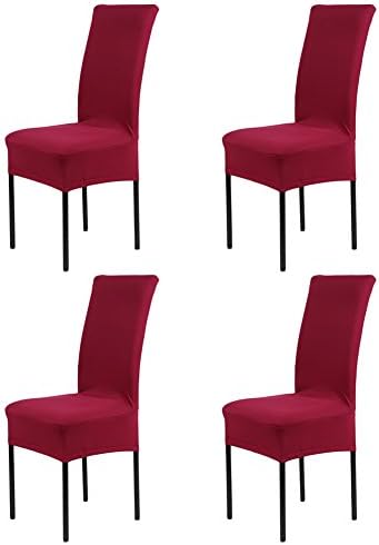 4 x Removable Short Stretch Spandex Dining Chair Slipcovers Protector, Super Fit Banquet Chair Seat Cover for Hotel and Wedding Ceremony, Washable (Pack of 4, Wine red)
