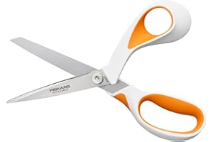 Fiskars Ciseaux pour tissu multi-usages, Longueur totale: 21 cm, Lames en acier inoxydable/Poignées en plastique, Orange, RazorEdge, 1014579