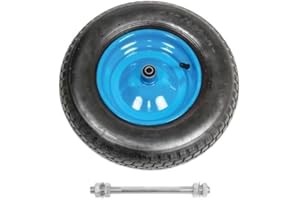 Elkoza® 16" 4.80/4.00-8 2PR 12mm Bore 390X90 Pneumatic Wheelbarrow Wheels Sack Truck Trolley Wheel Axle Solid Tyre for Garden Heavy Duty Trolley Barrow Truck Replacement Wheelbarrow Wheel