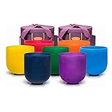 Topfund 432hz Chakra Set Of 7 Colored Crystal Singing Bowls 6-10 Inch With Heavy Duty Carrying Cases And Singing Bowl Rubber Mallet And Suede Strikers