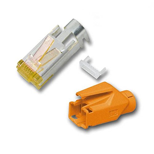 BIGtec 10 x RJ45 Stecker TM31 Hirose CAT.6a orange / Stecker + Tülle + Knickschutz / CAT6a Crimp Stecker