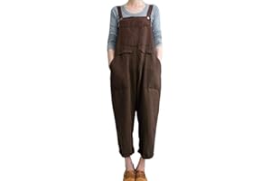 PENGGENGA Women's Retro Loose Casual Baggy Overall Long Jumpsuit Playsuit Trousers Pants Dungarees Big Pocket