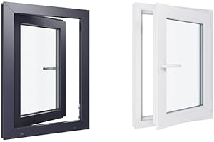 HEXA'FEN Fenetre PVC - LxH 600x800 mm - Triple vitrage,Fenetre PVC - Anthracite extérieur Blc intérieur Poignée A Gauche