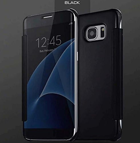 Mobile Phone Cases PC + Plated Metal Clamshell Phone Case Holster Solid Color Mirror Smartphone Case Free Cover Answer Phone Shell For Samsung S6/S6Edge ( Color : Black-S6 )