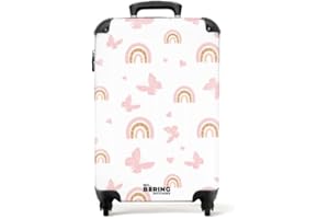 NoBoringSuitcases.com Valise Cabine Fille, Valise Enfant Fille, Bagages Enfant Suitcase, Valise pour Enfant, Bagage a Main, Valise Cabine 55x35x25cm (Arcs-en-Ciel Roses, Papillons - Blanc)