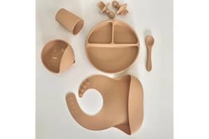 Minifolk Complete Baby Weaning Set | 6 Piece Silicone Baby Feeding Set | Suction Plate | Suction Bowl | Toddler Tableware Set (Apricot)