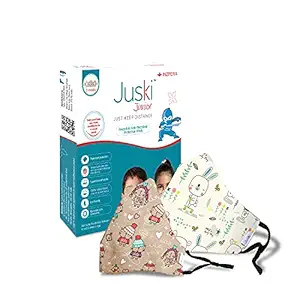 Juski Reusable 3-layer Anti-microbial Cotton Protective Mask with Adjustable Ear Loops For Kids (Pack of 2, Cat and Rabbit Print)