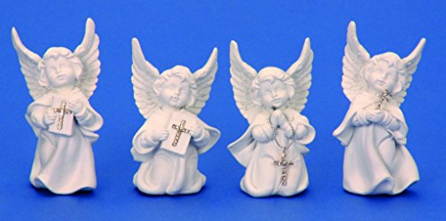 4 x Engel mit Glitzer Kreuz Buch Kommunion betende Engelfigur 10,5 cm - 2