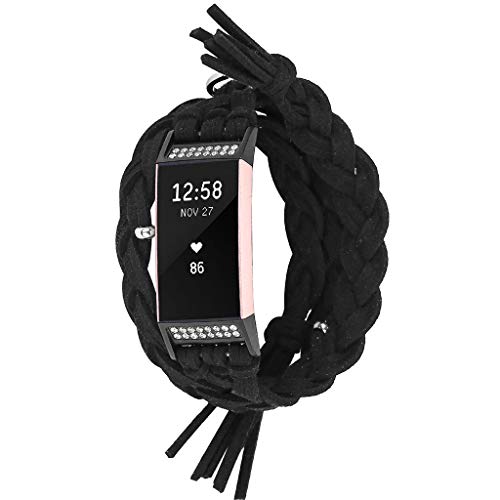 Preisvergleich Produktbild Skryo Hanfseil Handgewebtes Uhrenarmband für Fitbit Charge 3 (Schwarz)