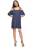 Longitud: Mini oodji Ultra Mujer Vestido Holgado con Hombros Abiertos y Borde Inferior No Elaborado, Azul, ES 44 / XL