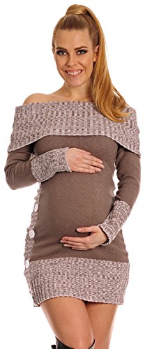 Happy Mama Women's Maternity Bardot Knitted Jumper Dress Pullover Sweater. 913p (Cappuccino, 10/14)