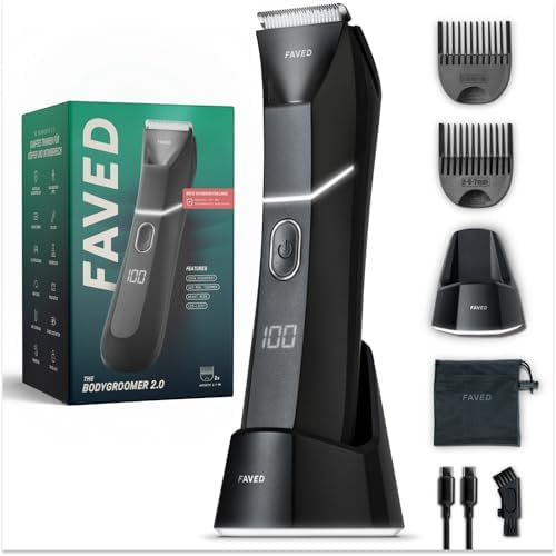 FAVED The Bodygroomer 2.0 - Rasoio intimo e trimmer con rivoluzionaria lama di sicurezza per uomo, 120 min, resistente alla doccia, luce LED, Beast Mode