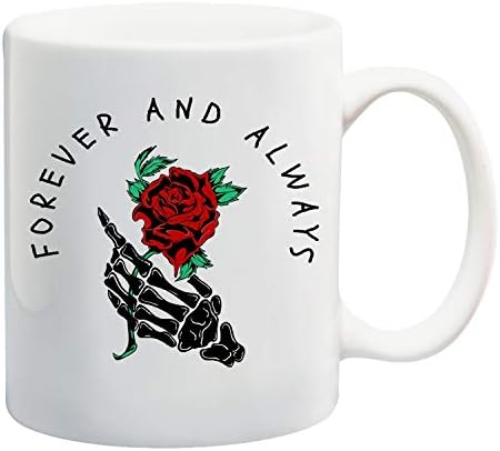 Forever and Always Skull Rose Mug Cup for Him for Her Gift (4) Novelty Funny Love Couple Mugs Valentine' s Day (White)