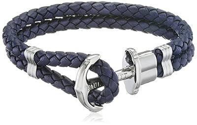 PAUL HEWITT Bracelet Homme & Femme PHREP Ancre - Bracelet Cordage Nautique en Cuir (Bleu Marine), Cadeau Homme & Femme, Bracelet Ancre Marine en INOX (argenté)