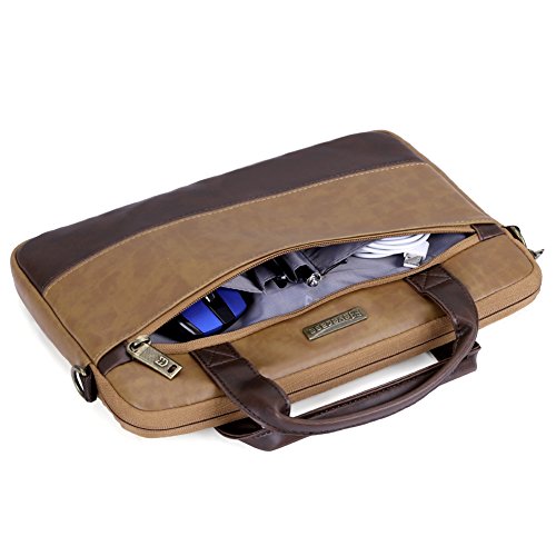 Laptoptasche 11.6 Zoll, Evecase Premium Doppelfarbige Umhängetasche mit Gepolstert Laptopfach, Fronttasche, Zubehörfach für Laptop bis 11,6 Zoll – Fuchs Braun - 5