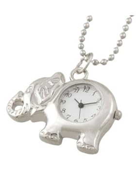 SODIAL(R) Silber Metall Elefant-geformte haengende Halskette Taschenuhr