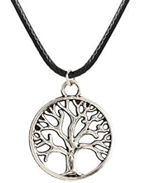 Sterling Silber 925/1000 Baum des Lebens Anhänger Leder Kordel Halskette schwarz Unisex