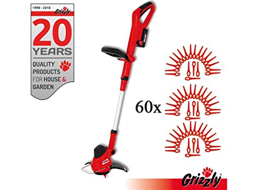 spécification Grizzly Coupe-Bordures sans Fil avec Batterie Lithium 18 V 1,5 Ah 60 Lames en Nylon 25 cm