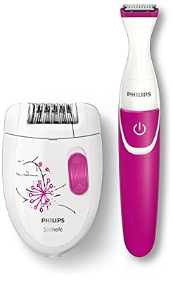 Philips HP6548/01 Satinelle Lot épilateur avec tondeuse Épilation jambes, corps et zone maillot Blanc/pourpre