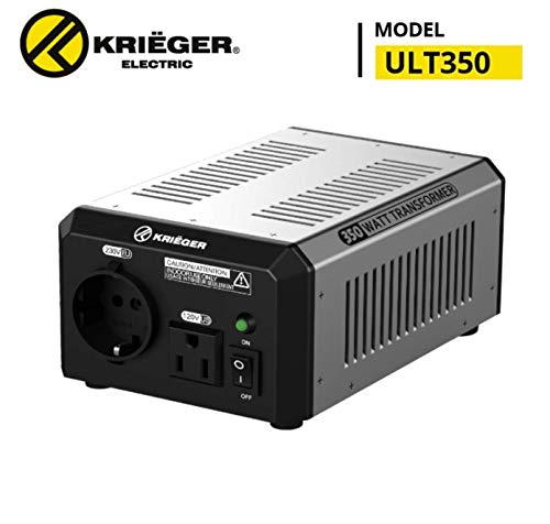Krieger 350W Transformador 220v a 110v, 350 Vatios de Potencia Máxima, Convierte Voltaje de 220-240 Voltios a 110-120V y viceversa, Transformador con Núcleo Toroidal Aprobado por Met bajo UL y CSA