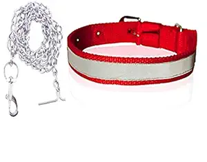 HANU Reflective Nylon Neck Adjustable Collar Belt for Pet Puppy, Small, Big Dogs & Dog Chain Silver for Dogs (No. 8 (Large) 015