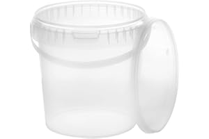 BenBow Eimer mit Deckel 1l transparent 5X 1 Liter - lebensmittelecht, stabil, luftdicht - Plastikeimer mit Henkel - leer