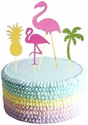 URChic 20Pcs Cake DIY Flag Paper Straws Pink Flamingo&Pineapple&Tree Cake Topper Decoration Kids Birthday Wedding Decorative Party Birthday Dessert Decor Toothpick Inserted Card Sign