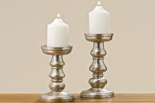 Preisvergleich Produktbild Kerzenständer Kerzenleuchter Holzpuder geleimt silber H 32 cm Stückpreis