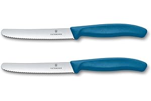 Victorinox Swiss Classic, Couteau à petit déjeuner, Couteau à pain, Lame tranchante, dentelée, 11 cm, Manche plastique, Acier inoxydable, Set 2 Pièces, Bleu