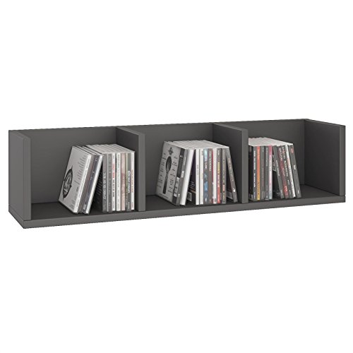 IDIMEX Etagère Murale NELLO, Meuble de Rangement pour CD et DVD ou décoration avec 3 Compartiments Ouverts, en mélaminé Gris Mat