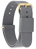 MOMENTO Damen Herren NATO Nylon Ersatz Uhren-Armband mit Edelstahl-Schliesse in Gelb-Gold und Nylon-Armband in Grau 18mm