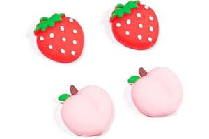 Viwind Thumb Grip Caps Compatible with Nintendo Switch/OLED/Switch Lite, Soft Silicone Joy-Con Joystick Grip Cute 3D Analog Stick Cover-Strawberry&Peach