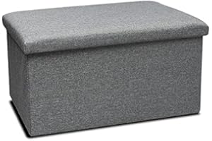 GREATOOL Puff Taburete Plegable de Almacenaje Otomano con Tapa 2 Unidades, 76 x 38 x 38 cm, Taburete Plegable para Almacenaje (Pack 2 Unidades, Gris Polyester)