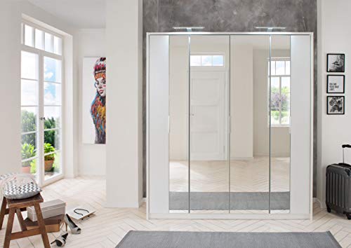 lifestyle4living Kleiderschrank in weiß | Drehtürenschrank, 4-türig, Falttürenschrank mit Spiegeltür ca. 183 cm