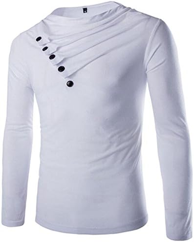 Jeansian Men's Fashion Long Sleeves Heap Collar T-Shirts Tees D641 White M