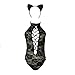Produktbild MAYOGO Unterwäsche Damen Sexy Perspektive Netz SpitzenErotik Dessous Overall mit Bandage Zwei Stile,Eins mit Katzenohren-Haarschmuck